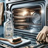 Sparkling clean oven door with organic cleaner, gloves, and cloth. Achieve maximum shine with our oven cleaning tips.
