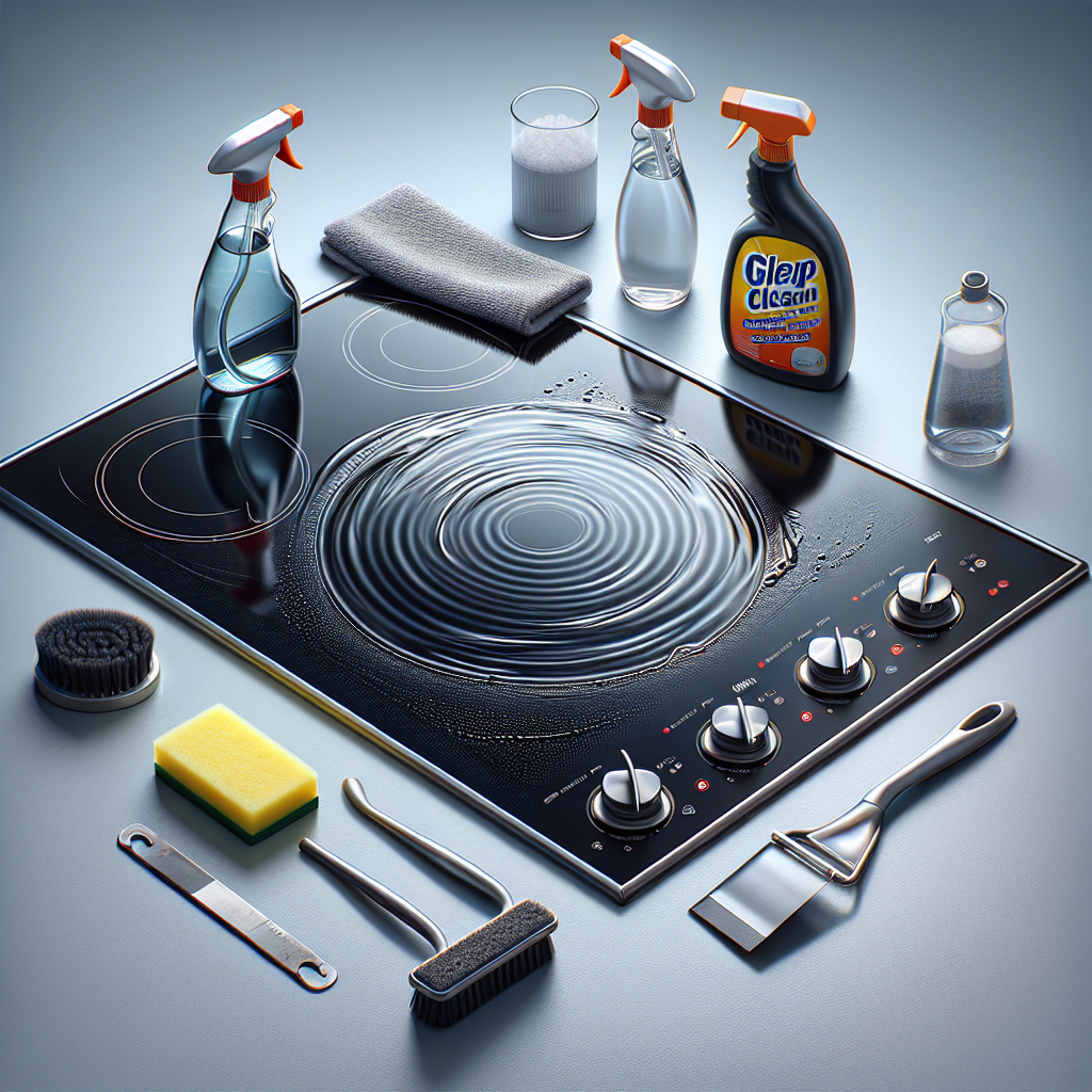 Shiny, spotless stovetop with cleaning supplies - deep cleaning guide for glass and induction stovetops.