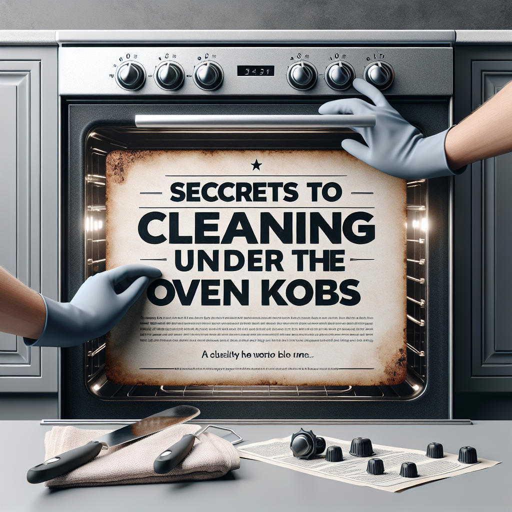 Gloved hands removing dirty oven knobs for cleaning, with 