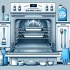 Clean oven with cleaning tools and text 'Preventing Oven Smoke and Smells'